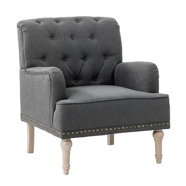 Accent Chairs-Kirkland's Home Reginald Charcoal Button Tufted Armchair Gray