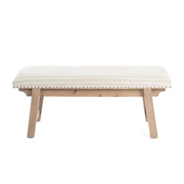 Benches & Ottomans-Kirkland's Home Remi Stripe Upholstered Bench Ivory/Gray