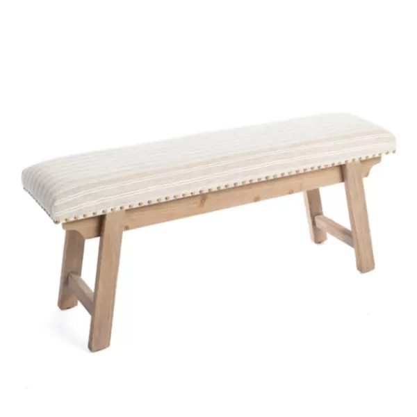 Benches & Ottomans-Kirkland's Home Remi Stripe Upholstered Bench Ivory/Gray