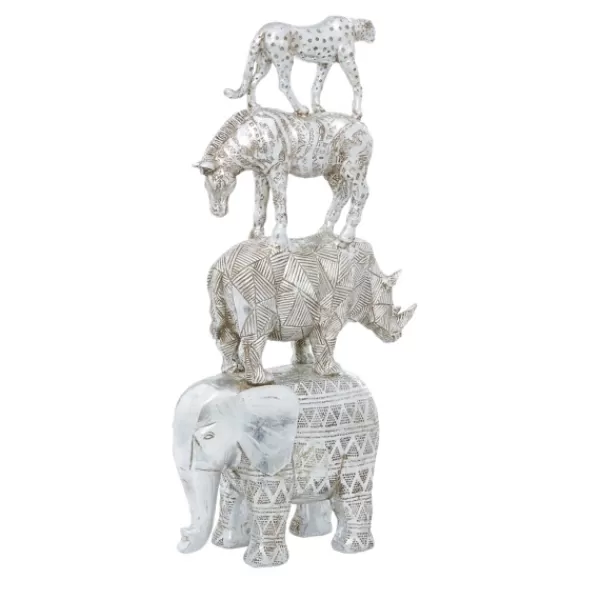 Statues & Figurines-Kirkland's Home Resin Stacked Animals Sculpture Silver