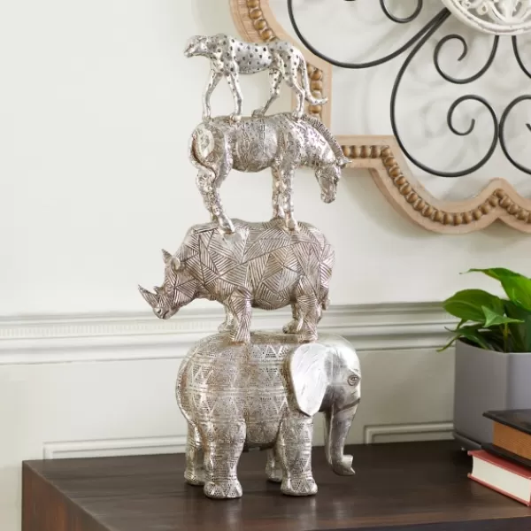 Statues & Figurines-Kirkland's Home Resin Stacked Animals Sculpture Silver