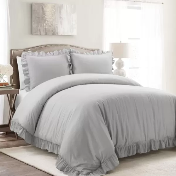 Duvets-Kirkland's Home Reyna Ruffle 3-Pc. Full/Queen Duvet Set Gray