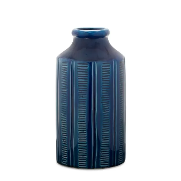 Vases-Kirkland's Home Ribbed Terracotta Vase, 10 In. Blue