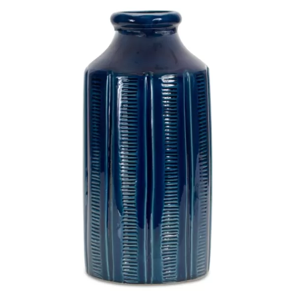 Vases-Kirkland's Home Ribbed Terracotta Vase, 13 In. Blue