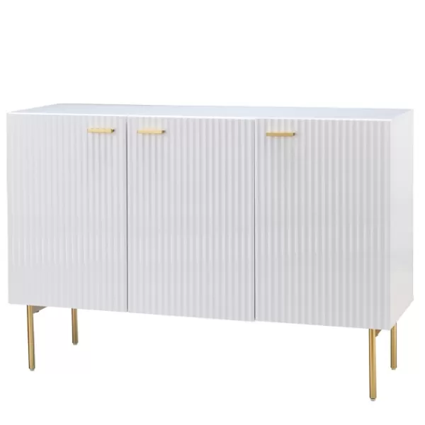 Cabinets & Sideboards-Kirkland's Home Ribbed Wood Sideboard Cabinet White