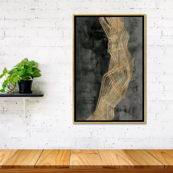 Framed Art-Kirkland's Home Ribbon Of Gold Abstract Canvas Framed Art Gold/Black