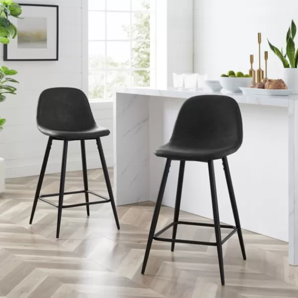 Bar Stools & Counter Height Stools-Kirkland's Home Rorke Vegan Leather Counter Stools, Set Of 2 Black