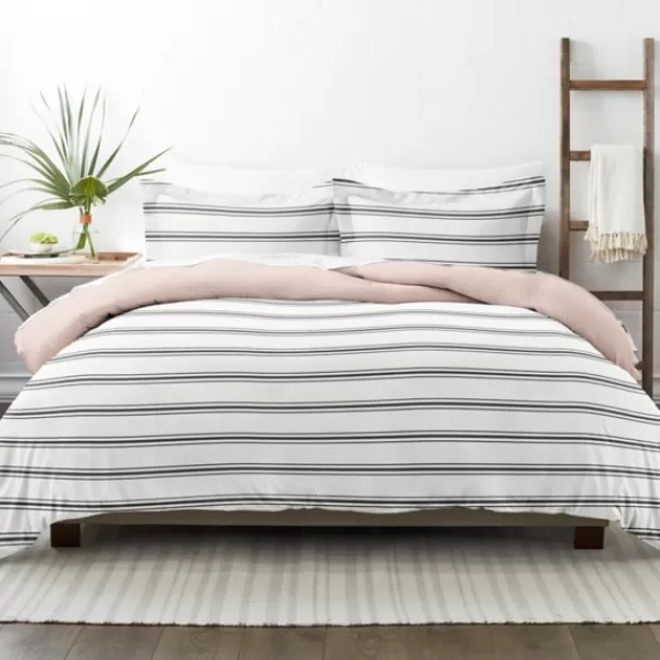 Duvets-Kirkland's Home Rose Pink Echo Stripe 3-Pc. King Duvet Cover Set White/Black/Pink