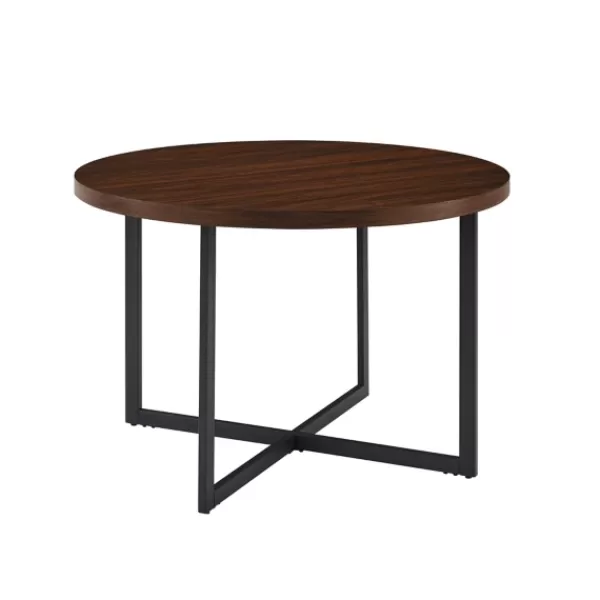 Dining Tables-Kirkland's Home Round And Black X Base Dining Table Brown