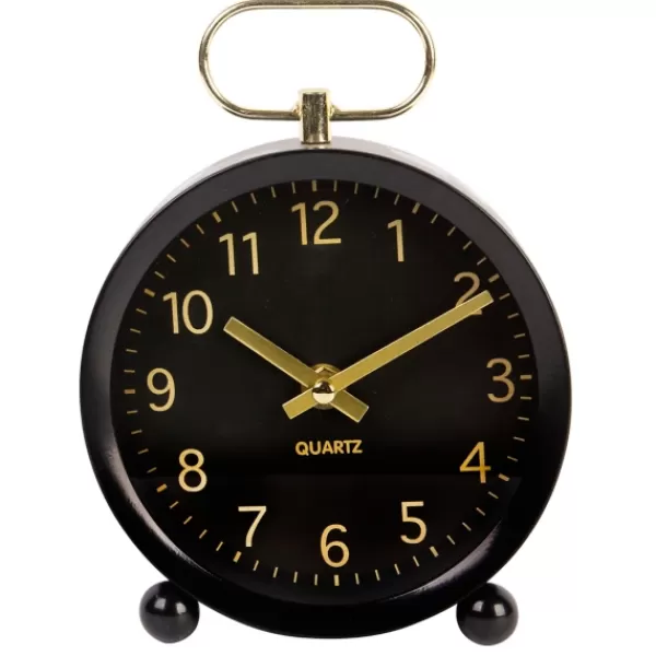 Decorative Accents-Kirkland's Home Round And Gold Tabletop Clock Black