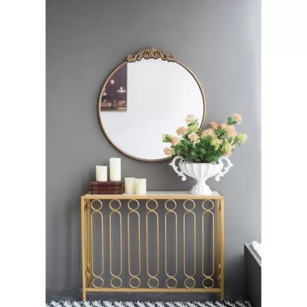 Decorative Mirrors-Kirkland's Home Round Antique Floral Scroll Mirror, 32 In. Gold