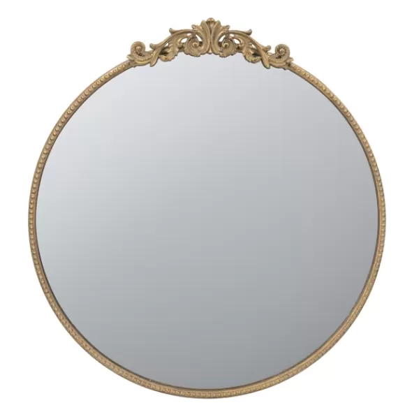 Decorative Mirrors-Kirkland's Home Round Antique Floral Scroll Mirror, 32 In. Gold