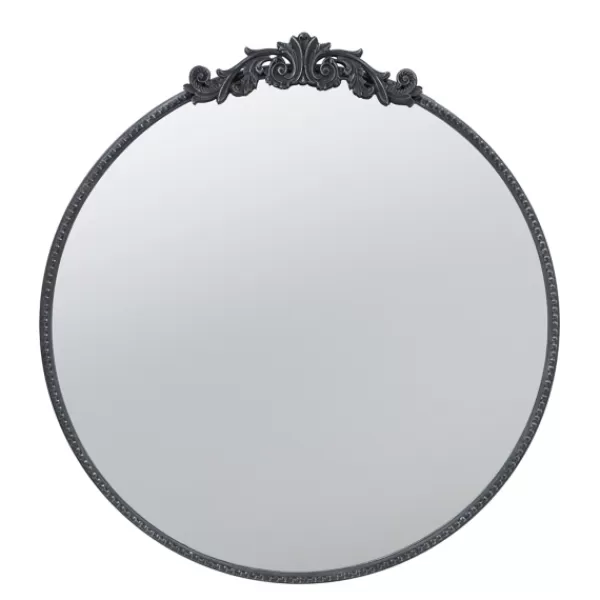 Decorative Mirrors-Kirkland's Home Round Antique Floral Scroll Mirror, 32 In. Black