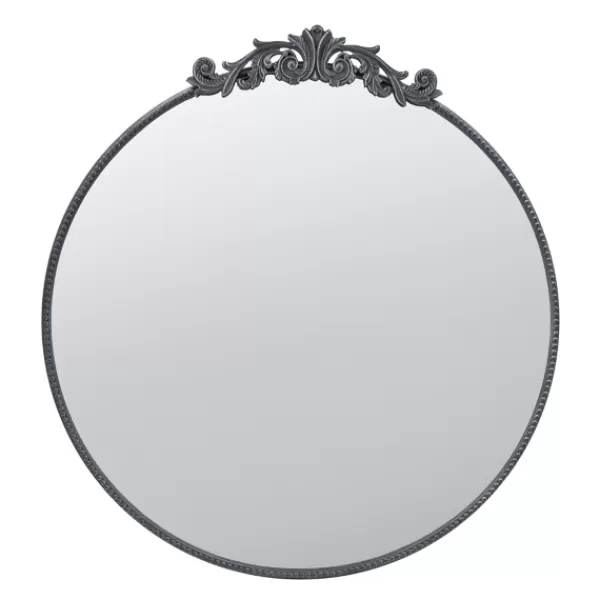 Decorative Mirrors-Kirkland's Home Round Antique Floral Scroll Mirror, 39 In. Black