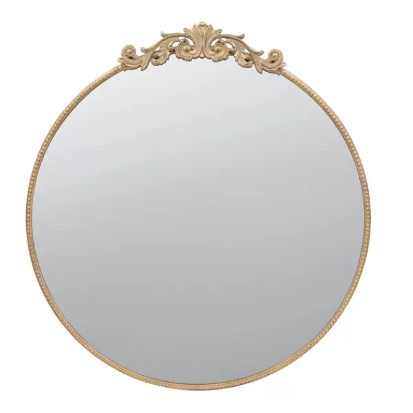 Decorative Mirrors-Kirkland's Home Round Antique Floral Scroll Mirror, 39 In. Gold