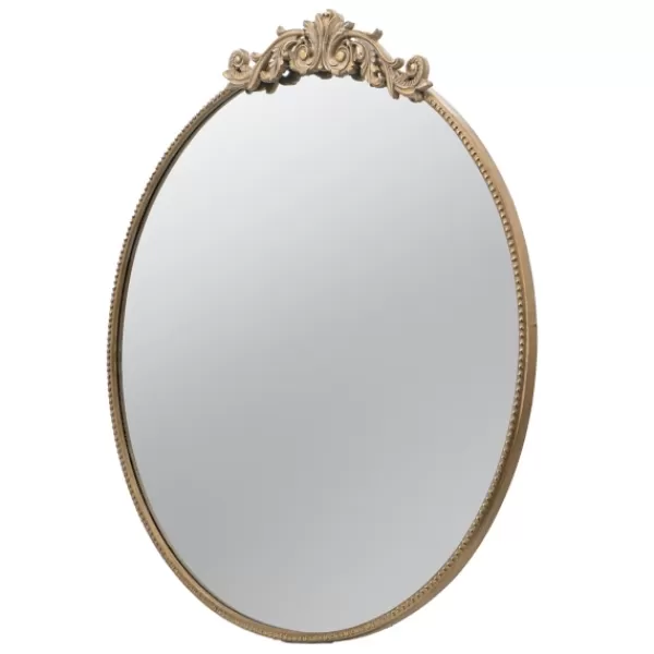 Decorative Mirrors-Kirkland's Home Round Antique Floral Scroll Mirror, 39 In. Gold