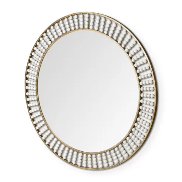 Decorative Mirrors-Kirkland's Home Round Antique Gold Double Beaded Mirror