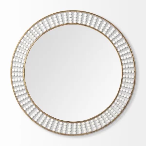 Decorative Mirrors-Kirkland's Home Round Antique Gold Double Beaded Mirror