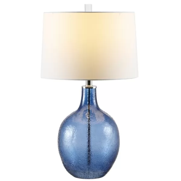 Table Lamps-Kirkland's Home Round Blue Textured Glass Table Lamp White