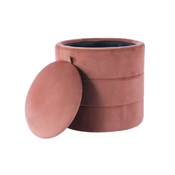 Benches & Ottomans-Kirkland's Home Round Blush Velvet Storage Ottoman Pink