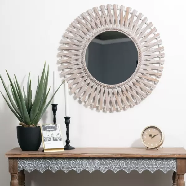 Decorative Mirrors-Kirkland's Home Round Brown Woven Bamboo Wall Mirror