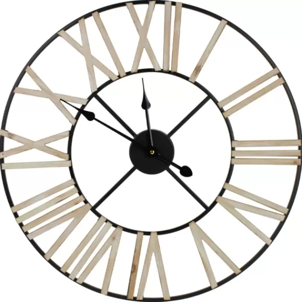 Clocks-Kirkland's Home Round Carved Block Open Face Wall Clock