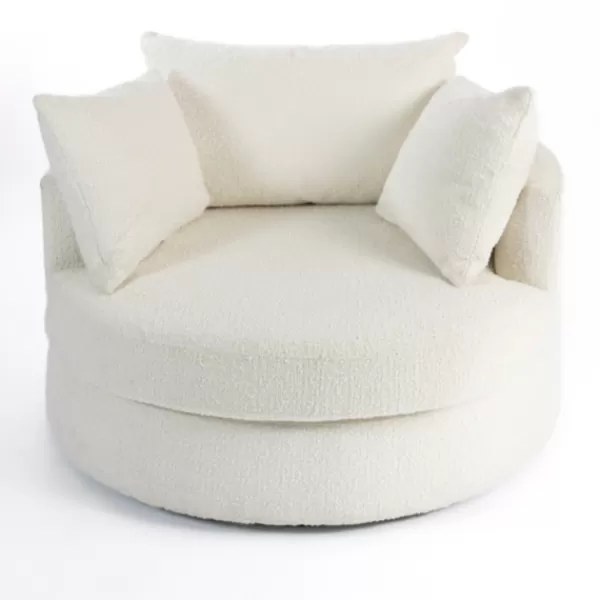 Accent Chairs-Kirkland's Home Round Cream Boucle Swivel Accent Chair Ivory