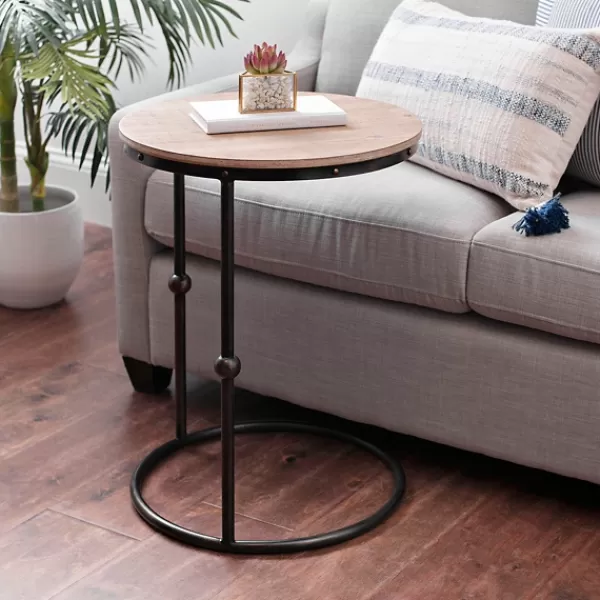 Accent & End Tables-Kirkland's Home Round C-Table With Beaded Base Tan