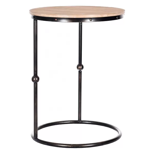 Accent & End Tables-Kirkland's Home Round C-Table With Beaded Base Tan