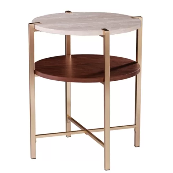 Accent & End Tables-Kirkland's Home Round Gold 2-Tier Accent Table White