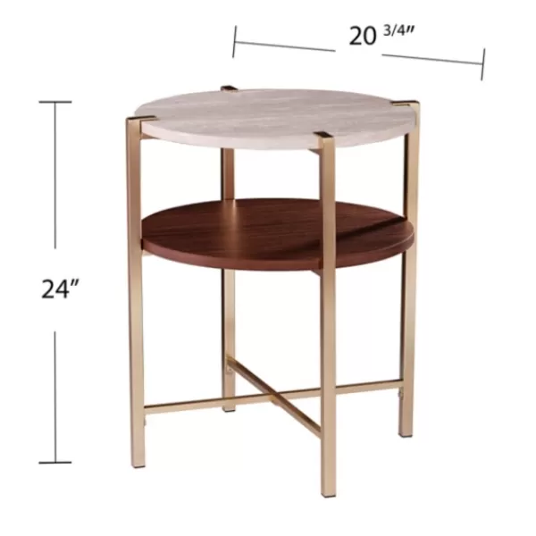 Accent & End Tables-Kirkland's Home Round Gold 2-Tier Accent Table White