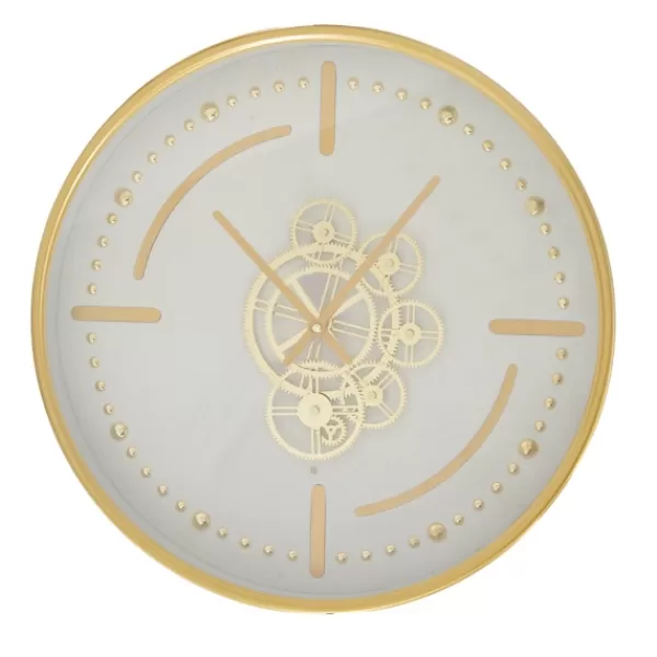 Clocks-Kirkland's Home Round Gold Gears Wall Clock Gold/White