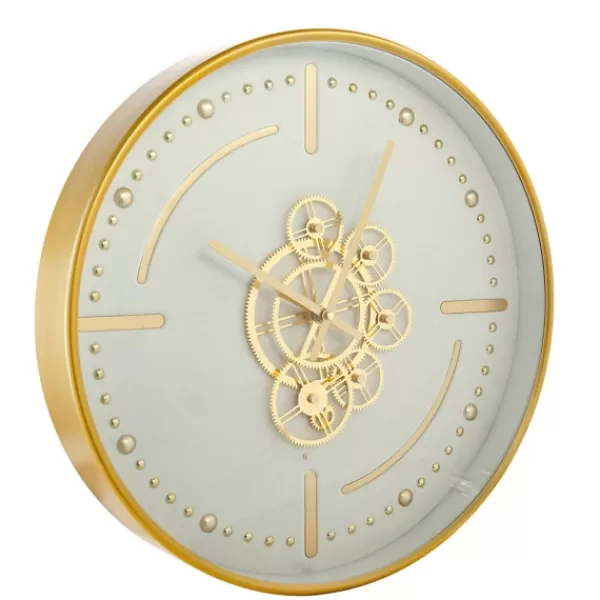 Clocks-Kirkland's Home Round Gold Gears Wall Clock Gold/White