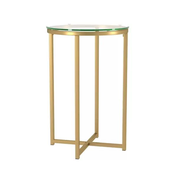 Accent & End Tables-Kirkland's Home Round Gold Metal And Glass Side Table Gold/White