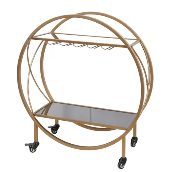 Kitchen Islands & Bar Carts-Kirkland's Home Round Gold Mirrored Shelves Bar Cart