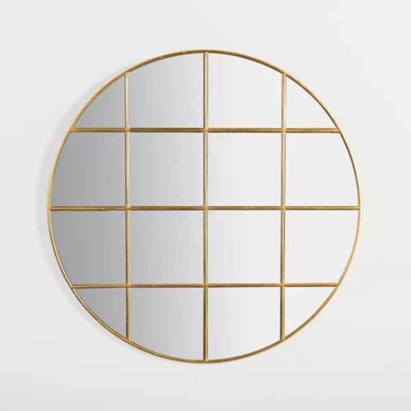 Decorative Mirrors-Kirkland's Home Round Gold Windowpane Wall Mirror