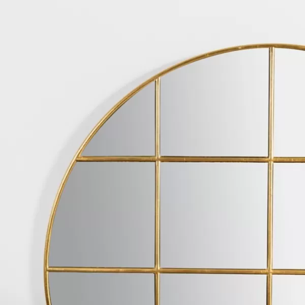 Decorative Mirrors-Kirkland's Home Round Gold Windowpane Wall Mirror