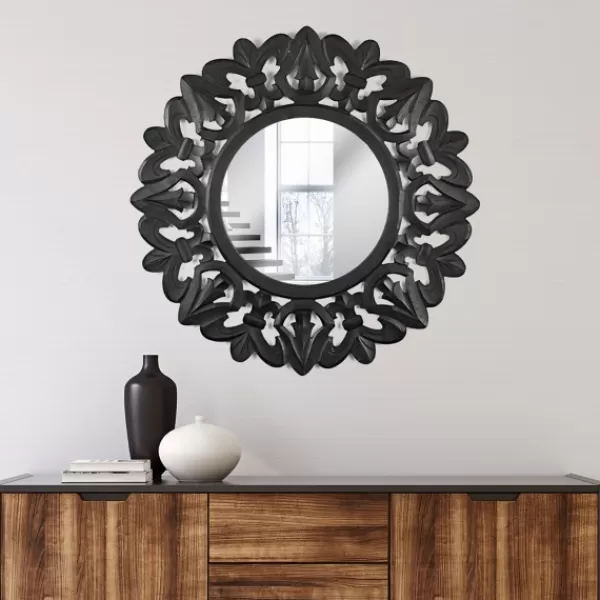 Decorative Mirrors-Kirkland's Home Round Hand Carved Mandala Medallion Mirror