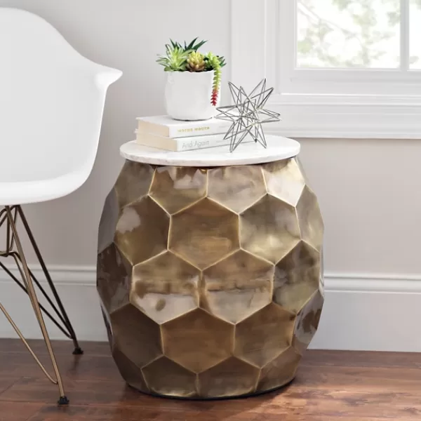 Accent & End Tables-Kirkland's Home Round Honeycomb Marble Top Accent Table