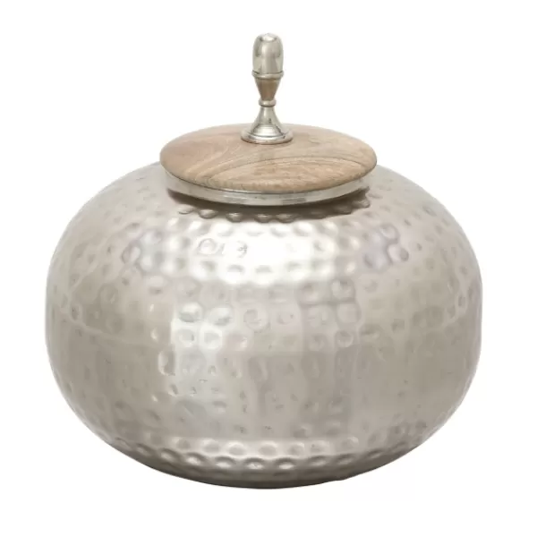 Decorative Bowls & Jars-Kirkland's Home Round Jar With Mango Wood Lid Silver