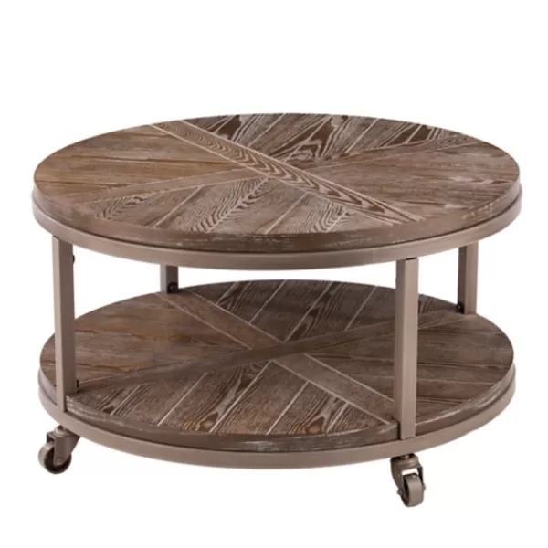 Coffee Tables-Kirkland's Home Round Kona Rolling Coffee Table Brown