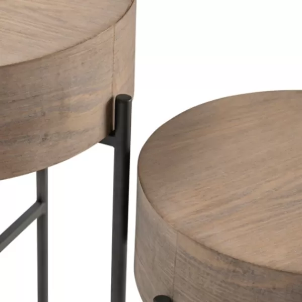 Accent & End Tables-Kirkland's Home Round Light Wood And Metal Accent Tables, Set Of 2 Tan