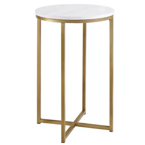 Accent & End Tables-Kirkland's Home Round Marble And Gold Accent Table White