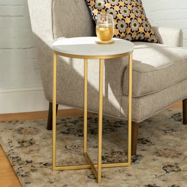 Accent & End Tables-Kirkland's Home Round Marble And Gold Accent Table White