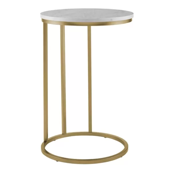 Accent & End Tables-Kirkland's Home Round Marble And Gold C-Table White