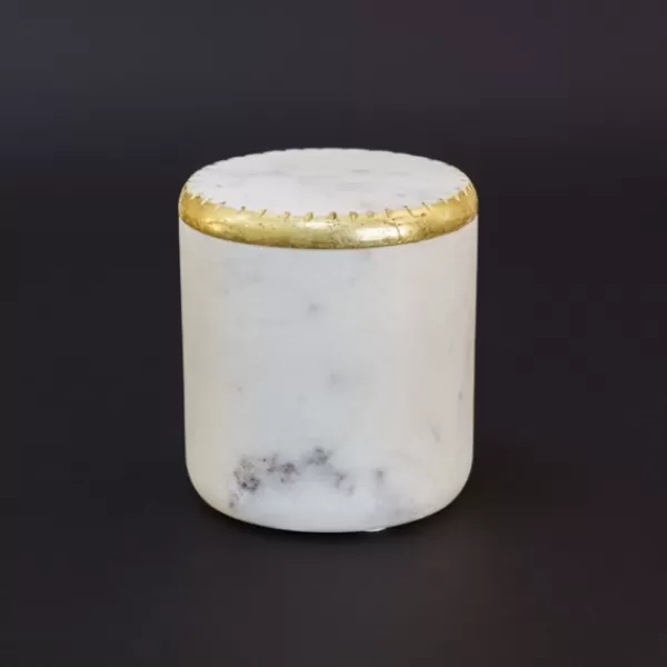 Decorative Bowls & Jars-Kirkland's Home Round Marble And Gold Jar White