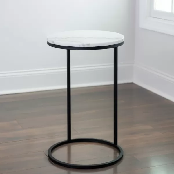 Accent & End Tables-Kirkland's Home Round Marble C-Table White