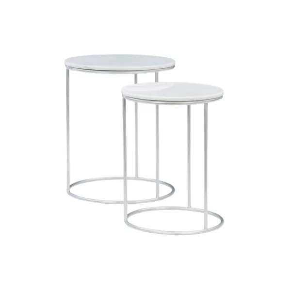 Accent & End Tables-Kirkland's Home Round Marble Nesting 2-Pc. Accent Table Set White