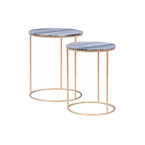 Accent & End Tables-Kirkland's Home Round Marble Nesting 2-Pc. Accent Table Set Gray