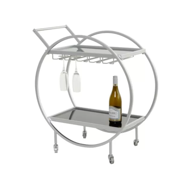 Kitchen Islands & Bar Carts-Kirkland's Home Round Metal And Glass 2-Ter Bar Cart Silver